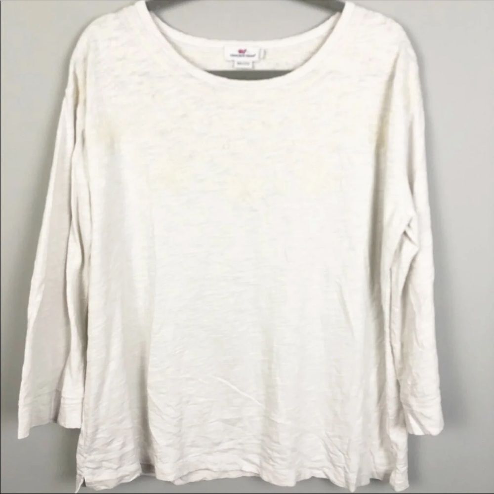 VINEYARD VINES | Snowflake Embroidered Beige 3/4 Length Sleeve Top XL